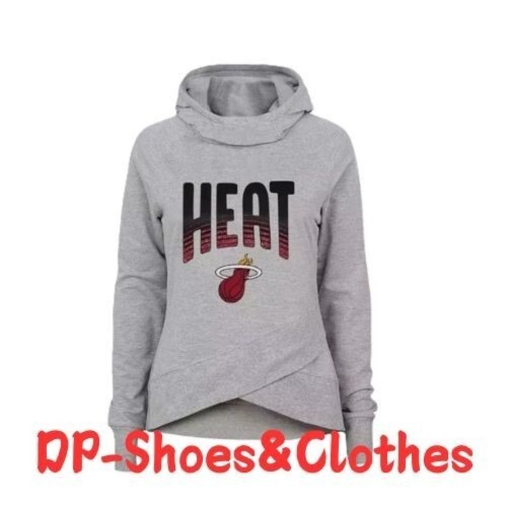 Girls Size M (10-12) - NBA Miami Heat Grey Glitter Game Funnel Neck Hoddie